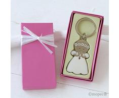 Mopec ma929.2 Metall-Schlüsselanhänger Erstkommunion Mädchen mit Kleid weiß betend und mit Geschenk-Box, 32-er Pack