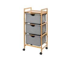 WENKO 62213100 Haushaltswagen mit 3 Schubladen Bahari, Wäschewagen, Rollwagen, Bambus, 44 x 96 x 34 cm, Braun