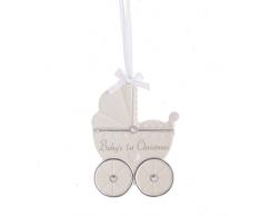 Midwest-CBK Baby s Ersten Geburtstag Kinderwagen Kutsche Weiß 10,2 x 7,6 cm Steingut Weihnachten Ornament