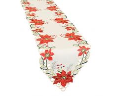 GRELUCGO Weihnachten Urlaub Stickerei Weihnachtsstern Tischläufer 38,1 x 177,8 cm, Polyester, beige, 16x120 inch