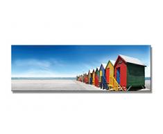 Visario Bunte Holzhäuser auf Leinwand und echtem Holzrahmen deutsche Marke Wandbilder, Holz, Natur, 120 x 40 x 1 cm