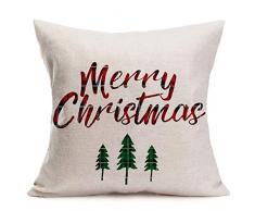 Doitely Buffalo Karo Gitter Kissenbezüge klassisch Schwarz und Weiß Baumwolle Leinen Grün Weihnachtsbaum Dekorationen Überwurf Kissenbezug 45,7 x 45,7 cm für Sofa Couch 18 x 18 Buffalo Check Grid 18