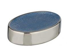 WENKO Seifenablage Nuria, Seifenschale zur Aufbewahrung von Handseife aus hochwertiger Keramik mit luxuriös-strukturierter Oberfläche in Silber/Blau, 12 x 3 x 8 cm