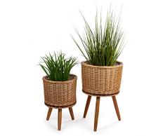 Truu Design CTG Wunderschöner dekorativer Übertopf aus Weidengeflecht mit Kunststofffutter und Holzbeinen, neutral, 2 Stück
