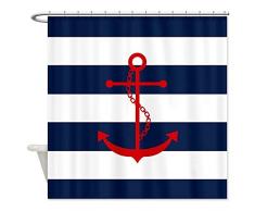 DaringOne Stoff Bad Dusche Vorhang, Schöne Einrichtung Rot Blau und Weiß Vertikale Streifen schimmelt Nicht Badezimmer Decor-Sets mit Haken 36 x 72 Small Size Red Anchor on Blue Stripes