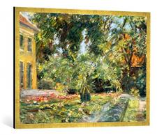 Gerahmtes Bild von Max Liebermann Garten in Wannsee, Kunstdruck im hochwertigen handgefertigten Bilder-Rahmen, 100x70 cm, Gold Raya