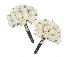 easin Hochzeit Blumen Künstliche Blumen für Zimmer Home Hotel Party Event Weihnachtsgeschenk Dekoration Seide Mini Rose Bud 2-Set (Elfenbeinfarben)
