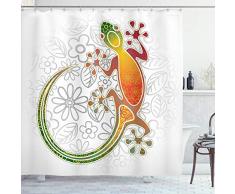 Batik Decor Vorhang für die Dusche von ambesonne, native Südost-asiatischen gemeinsames Haus Gecko Moon Eidechse Tropical Monster Graphic eingerichtet, Stoff Badezimmer Decor Set mit Haken, 177,8 cm, Multi