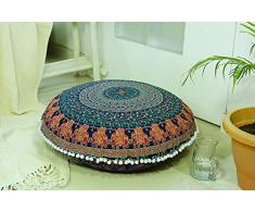 Populäre Handicrafts Großer Hippie Mandala Bodenkissenbezug – Kissenbezug – Pouf Überzug rund Bohemian Yoga Decor Bodenkissenhülle – 81,3 cm blau