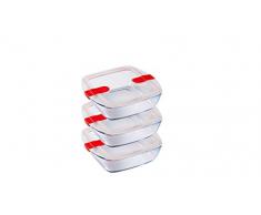 Pyrex – Cook and Heat Cook & Heat – 3 quadratische Lebensmittel aus Glas 1 l mit luftdichtem Deckel speziell für die Mikrowelle – Frischhaltedosen