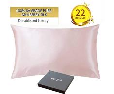 Zimasilk 22 Momme Kissenbezug, 100 % Maulbeerseide, für Haar und Haut, beidseitig natürliche Seide, 1 Stück Queen 20x30 Hellpflaume