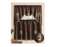 All American Collection Modern Bestickt 3 Küche Vorhang Set Swag Valance Floral Coffee