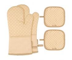BESTonZON 4 hitzebeständige Ofenhandschuhe und Topflappen, weiches Baumwollfutter mit Rutschfester Oberfläche für sicheres Grillen, Backen, Grillen beige