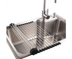 DNNY Abtropfgestell aus Edelstahl, aufrollbar, groß, 45,7 cm (L) x 44,5 cm (B), Edelstahl, Silberfarben, 16x9.5x0.4