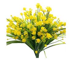 Künstliche Fake Blumen, 4 Bündel Outdoor UV-Beständig Greenery Sträucher Pflanzen Blumentopf für Drinnen Außen Aufhängen Home Garten Decor Gelb