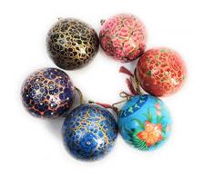 Rumikrafts Christbaumschmuck, handgefertigt, bunt, Pappmaché, zum Aufhängen, 6 Stück Kaschir