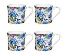 Kitchen Craft AMZKCMFLT09SET4 Schmale Taße mit Blumen Druckcountry Floral, 300 ml, Porzellan, mehrfarbig, 8,5 x 11,5 x 8 cm, 4-Einheiten