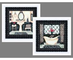 Buyartforless Arbeit Elegantes Set von 2 ea 30,5 x 30,5 cm Posterdruck, weißer Rahmen, Wanne und Waschbecken, Dekoration von Lorilynn Simms, Mehrfarbig