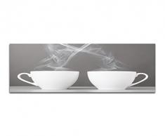 Panoramabild auf Leinwand und Keilrahmen 150x50cm Tassen Dampf Herz Kaffee Liebe