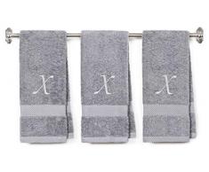 Von LORA besticktes Frottee-Handtuch für Bad und Küche – Personalisiertes Geschenk-Handtuch – Wasserabsorbierendes Plüsch-Handtuch für Männer, Frauen, Mädchen, Jungen – individuelle Handtücher, Badetücher Hand Towel 3-Pack - Initial X silber