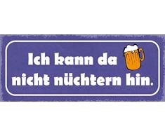 Schatzmix Spruch Ich kann da Nicht nüchtern hin. (blaues Schild mit Bierkrug) Metallschild 27x10 Deko tin Sign Blechschild, Blech, Mehrfarbig, 27x10 cm