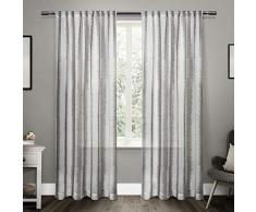 Exclusive Home Vorhänge Tokio belgischen Leinen Sheer Medaillon Print Rod Pocket Fenster Vorhang Panel, Black Pearl, 54 x 84 Zoll, 2 Stück