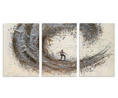 HLJ 3 Stück Handgefertigt Abstrakt Modern Öl Gemälde gerahmt auf Leinwand fertig Zum aufhängen auf Badezimmer Wohnzimmer Wand Dekoration Large Silver Waves a