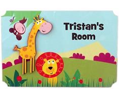 Rikki Knight Tristans Room Türschild, 3D-Giraffe auf Dschungel, mit Namen für Kinder- und Babyzimmer