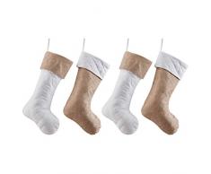 Lalent 4 Stück Weihnachtsstrümpfe, 45,7 cm groß, Weiß gesteppt oder Jute, Strümpfe, Geschenke für Familie, Urlaub, Weihnachten, Party, Dekoration White/Jute