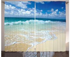 Wave Vorhänge Durch ambesonne, Strand mit Schaumige Wellen auf Sea Shore Urlaub Thema Serene Coastal, Wohnzimmer Schlafzimmer Fenster Drapes 2 Panel Set, blau, weiß sand braun, Textil, Multi 1, 108 W By 96 L