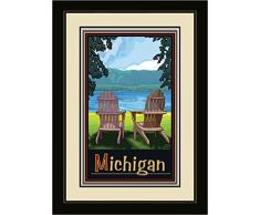 Northwest Art Mall adcl Michigan Adirondack Stühle Lake gerahmtes Wandbild Art von Künstler Joanne Kollman, 40,6 x 55,9 cm