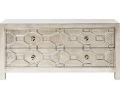 Kare Sideboard Alhambra, Kleines, Schmales Lowboard, Wohnzimmer - TV - Board mit 4 Schubladen, Silber lackierter Holzschrank, (H/B/T) 61x124x38 cm