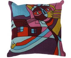 Kissen, Motiv abstrakte Katze, Bestickt, Polyester, 45,7 x 45,7 cm, Mehrfarbig, 2 Stück