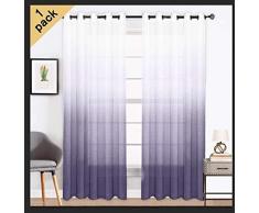 Yancorp Leinen-Vorhänge mit Farbverlauf Ombre, durchscheinender Voile, Vorhänge mit Ösen, Raffhaltern, Valences Schlafzimmer Wohnzimmer 54x96 Stiefmütterchen Violett