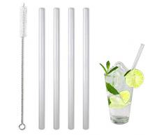 BarBaydos Glas Strohhalm - wiederverwendbar + spülmaschinenfest, Set: 4 Stück gerade Glasstrohhalme 21 cm inkl. 1 Reinigungsbürste, nachhaltige Glastrinkhalme
