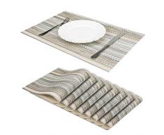 Jujin 17,7 Zoll Platzdeckchen Set mit 8 rutschfesten und waschbaren PVC hitzebeständigen Tischmatten für Esstisch Jj-beige-3
