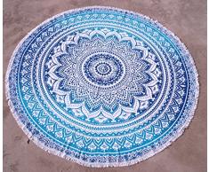 Shubhlaxmifashion Mandala Tapisserie Single Baumwolle Bedruckt Wand aufhängen Wohnheim Decor Tagesdecke 49 inch Blue Roundies