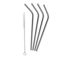 TRCE TH100 4 x Strohhalme aus Edelstahl, Eco-Trinkhalme Mehrwegstrohhalme, der Umwelt zur Liebe, Silber, 25 cm x 0,5 cm