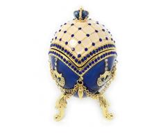 Kubla Crafts Schmuckkästchen Ei emailliert 10,2 cm hoch Blau/Weiß