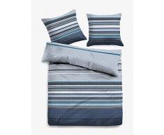 TOM TAILOR 0009887 Flanell Bettwäsche Garnitur mit Kopfkissenbezug (Baumwolle) 1x 200x200 cm + 2X 80x80 cm, Indigoblau