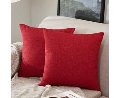 MERNETTE Dekorativer quadratischer Kissenbezug aus Baumwollleinen-Mischgewebe, Dekoration, für Sofa, Couch Bett, Stuhl 20x20 rot