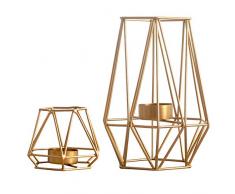 Sfeexun Set von 2 Metall Hexagon Form Geometrisches Design Teelicht Votivkerzenhalter Eisen Hollow Teelichthalter für Vintage Hochzeit Home Dekoration, Gold S + L S + L