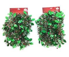 Holiday Crafts (TM) Set von 2 Dekorativen Weihnachtsgirlanden, 4,6 m, insgesamt 9 m. Ideal für Bäume, Treppen, Wände, Decken, Fenster und mehr. 15 Feet Green Red and Silver