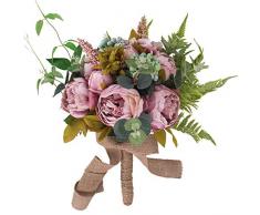 YILIYAJIA Hochzeitsstrauß mit künstlichen Pfingstrosen, Beeren, Braut, Hochzeit, Blumenstrauß Violet Red