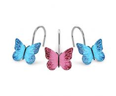 AGPTEK 12 Stück Home Fashion Schmetterling Anti Rost Dekorative Harz Haken für Badezimmer Duschvorhang Schlafzimmer Wohnzimmer Vorhang Rosa und Blau