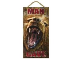(sjt21516) Man Cave (Grizzly Bear s Mund offen), 12,7 x 25,4 cm Holz Plakette, Schild – mit der Kunstwerken, von Spiegellampe modern Badleuchte Licensing
