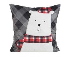 Eurofirany Kissenbezüge Kissenhüllen Couchkissenbezüge Sofakissenbezüge Weihnachten Christmas Bärchen Karomuster Dekorationskissen Doppelpack 2er Set Kopfkissenbezüge Dekokissen, Stahlgrau, 45x45cm