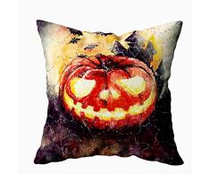 ROOLAYS Halloween-Kissenbezüge, quadratisch, 40,6 x 40,6 cm, Halloween, Hexe, Katze, Aquarell-Illustration auf beiden Seiten Antik 20X20 rot/schwarz