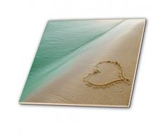 3dRose CT 173299 _ 2 Herz Form symbolisiert Liebe, Herz geschnitzt in Sand der Beach-Ceramic Fliesen, 6