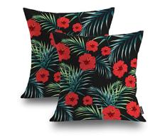 Shrahala Set von 2 Fashion Retro Serie Grün Rot Dekorativer Überwurf Kissenbezug Abstrakte Kunst Natur Kissenbezug für Sofa Schlafzimmer Auto Überwurf Kissenbezug Kissenbezug 45,7 cm x 45,7 cm tropisch Square 18 inches Abstract Art Nature 1